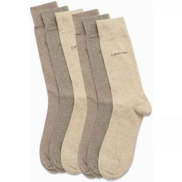 imageCalvin Klein Mens Dress Socks  Solid And Pattern Cotton Blend Dress Crew 6 PackTan Assorted