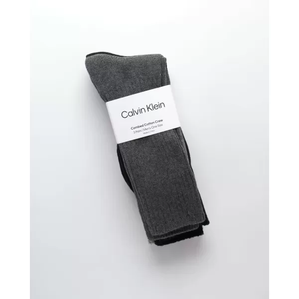 imageCalvin Klein Mens Athletic Socks  3 Pack Cotton Blend Cushioned Sole Dress Socks  NonBinding Crew Socks for MenCharcoalBlackOxford