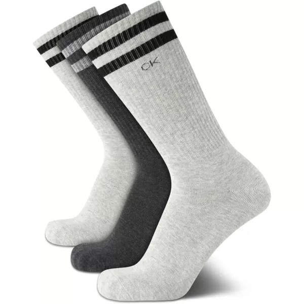 imageCalvin Klein Mens Athletic Socks  3 Pack Cotton Blend Cushioned Sole Dress Socks  NonBinding Crew Socks for MenHeather Grey Stripe