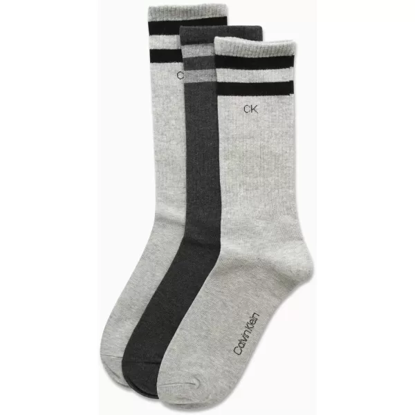 imageCalvin Klein Mens Athletic Socks  3 Pack Cotton Blend Cushioned Sole Dress Socks  NonBinding Crew Socks for MenHeather Grey Stripe