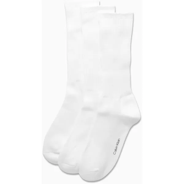 imageCalvin Klein Mens Athletic Socks  3 Pack Cotton Blend Cushioned Sole Dress Socks  NonBinding Crew Socks for MenWhite