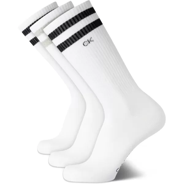 imageCalvin Klein Mens Athletic Socks  3 Pack Cotton Blend Cushioned Sole Dress Socks  NonBinding Crew Socks for MenWhite Stripe