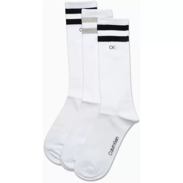 imageCalvin Klein Mens Athletic Socks  3 Pack Cotton Blend Cushioned Sole Dress Socks  NonBinding Crew Socks for MenWhite Stripe