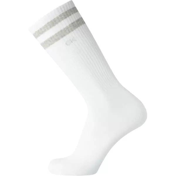 imageCalvin Klein Mens Athletic Socks  3 Pack Cotton Blend Cushioned Sole Dress Socks  NonBinding Crew Socks for MenWhite Stripe