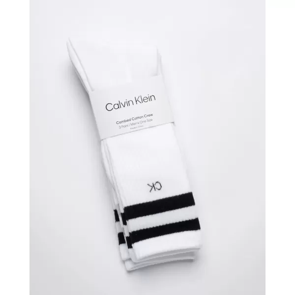 imageCalvin Klein Mens Athletic Socks  3 Pack Cotton Blend Cushioned Sole Dress Socks  NonBinding Crew Socks for MenWhite Stripe