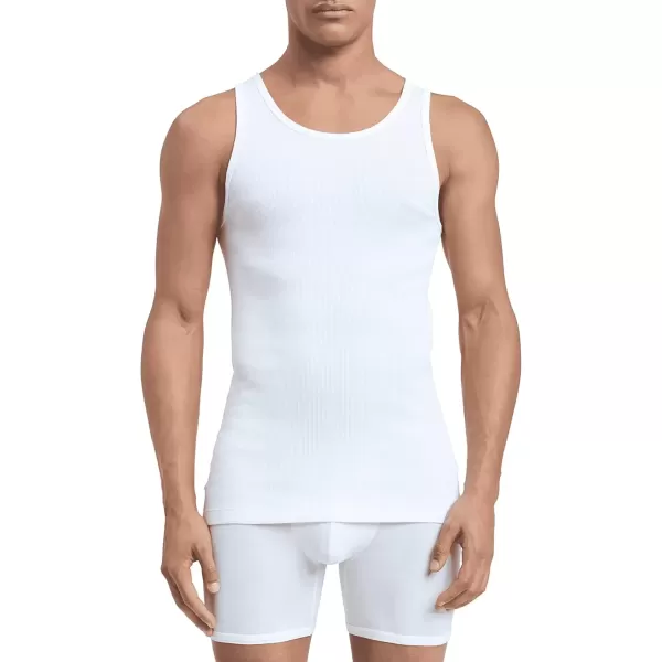 imageCalvin Klein Mens Cotton Classics 5Pack Tanks3 White2 Grey Heather