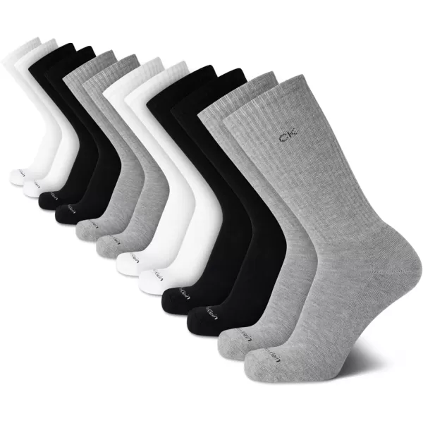 imageCalvin Klein Mens Crew Socks  12 Pack Performance Cushioned Comfort MidCalf Socks  Athletic Socks for Men Sizes 712GreyBlackWhite