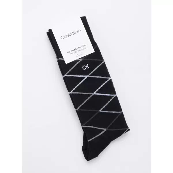 imageCalvin Klein Mens Dress Socks  1 Pair Egyptian Cotton Blend Comfort Stay Up Cuff Crew Socks  Dress Socks for Men 712Black Diamond