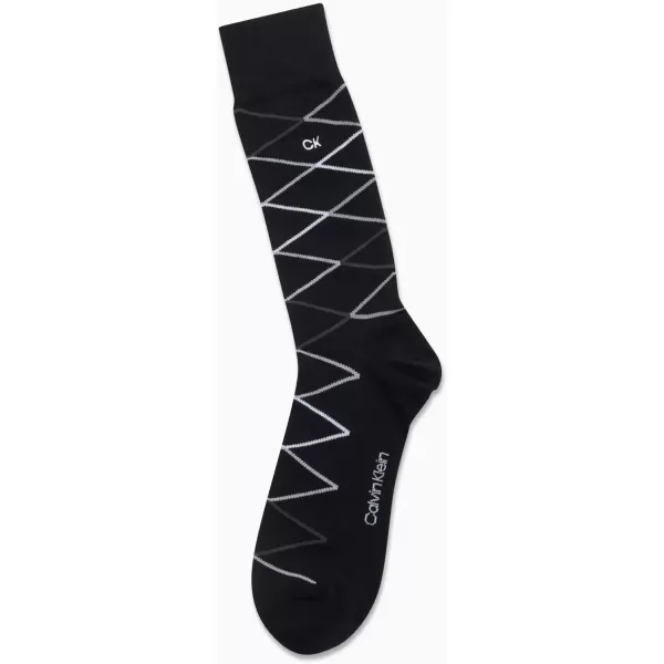 imageCalvin Klein Mens Dress Socks  1 Pair Egyptian Cotton Blend Comfort Stay Up Cuff Crew Socks  Dress Socks for Men 712Black Diamond