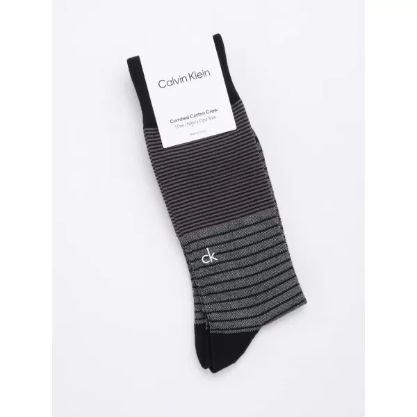 imageCalvin Klein Mens Dress Socks  1 Pair Egyptian Cotton Blend Comfort Stay Up Cuff Crew Socks  Dress Socks for Men 712Black Pattern