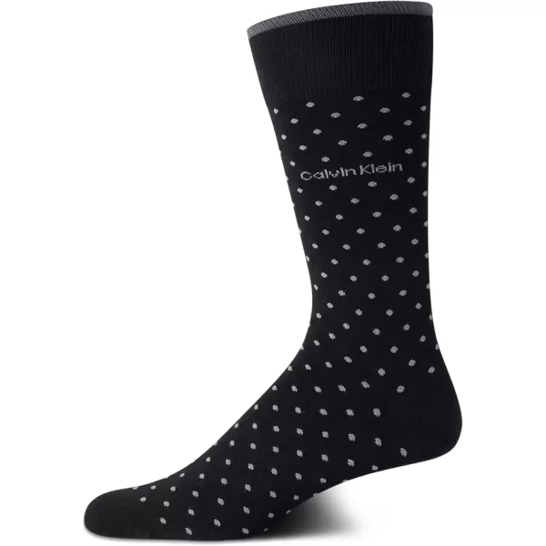 imageCalvin Klein Mens Dress Socks  1 Pair Egyptian Cotton Blend Comfort Stay Up Cuff Crew Socks  Dress Socks for Men 712Black Pin Dot