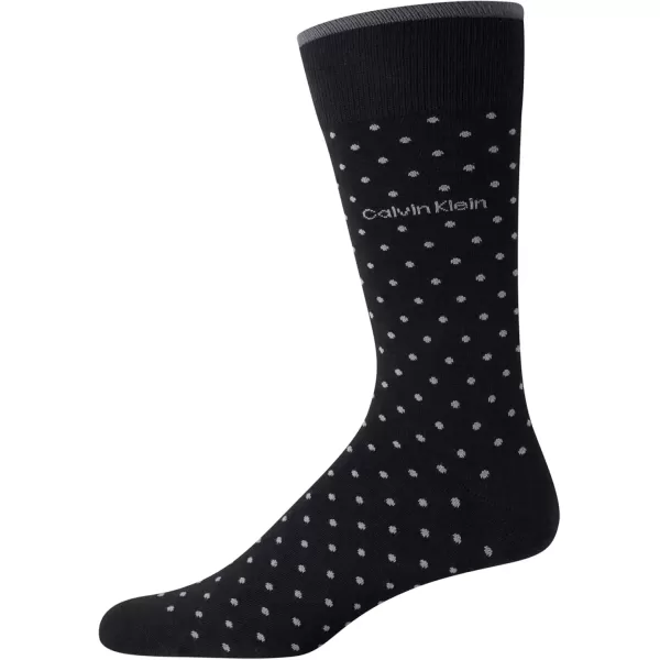 imageCalvin Klein Mens Dress Socks  1 Pair Egyptian Cotton Blend Comfort Stay Up Cuff Crew Socks  Dress Socks for Men 712Black Pin Dot