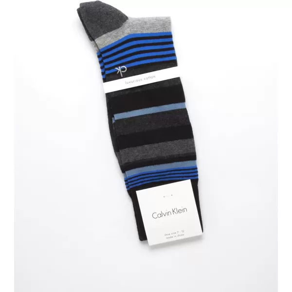 imageCalvin Klein Mens Dress Socks  1 Pair Egyptian Cotton Blend Comfort Stay Up Cuff Crew Socks  Dress Socks for Men 712BlackBlue Stripe