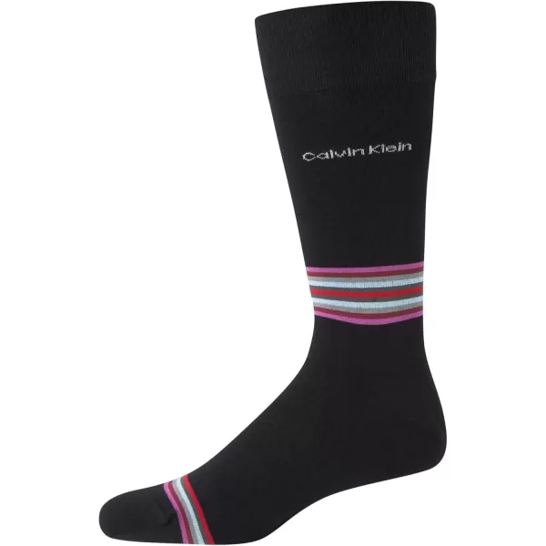 imageCalvin Klein Mens Dress Socks  1 Pair Egyptian Cotton Blend Comfort Stay Up Cuff Crew Socks  Dress Socks for Men 712BlackPink Stripe