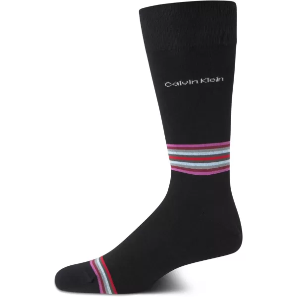 imageCalvin Klein Mens Dress Socks  1 Pair Egyptian Cotton Blend Comfort Stay Up Cuff Crew Socks  Dress Socks for Men 712BlackPink Stripe