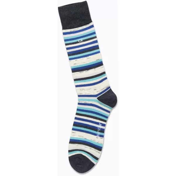 imageCalvin Klein Mens Dress Socks  1 Pair Egyptian Cotton Blend Comfort Stay Up Cuff Crew Socks  Dress Socks for Men 712Blue Stripe