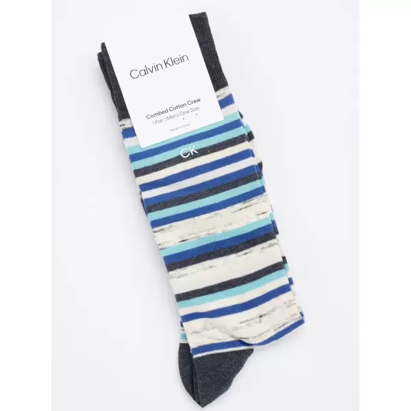 imageCalvin Klein Mens Dress Socks  1 Pair Egyptian Cotton Blend Comfort Stay Up Cuff Crew Socks  Dress Socks for Men 712Blue Stripe