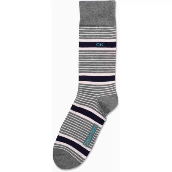 imageCalvin Klein Mens Dress Socks  1 Pair Egyptian Cotton Blend Comfort Stay Up Cuff Crew Socks  Dress Socks for Men 712Grey Stripes