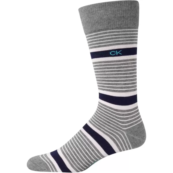 imageCalvin Klein Mens Dress Socks  1 Pair Egyptian Cotton Blend Comfort Stay Up Cuff Crew Socks  Dress Socks for Men 712Grey Stripes