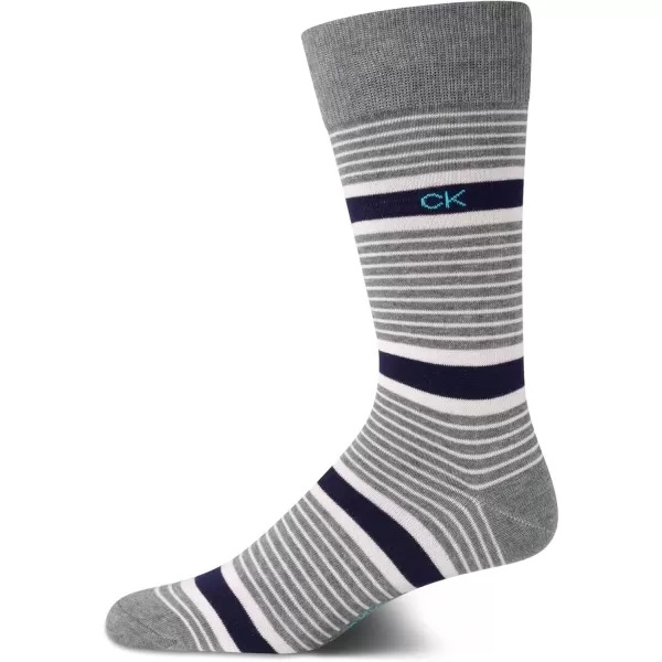 imageCalvin Klein Mens Dress Socks  1 Pair Egyptian Cotton Blend Comfort Stay Up Cuff Crew Socks  Dress Socks for Men 712Grey Stripes