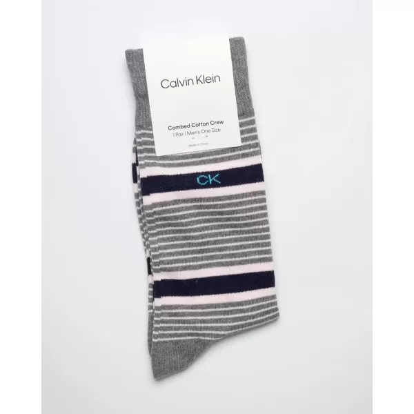 imageCalvin Klein Mens Dress Socks  1 Pair Egyptian Cotton Blend Comfort Stay Up Cuff Crew Socks  Dress Socks for Men 712Grey Stripes