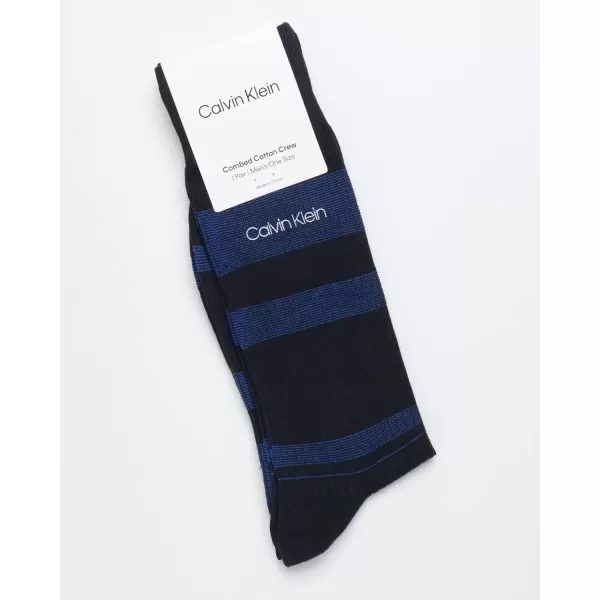 imageCalvin Klein Mens Dress Socks  1 Pair Egyptian Cotton Blend Comfort Stay Up Cuff Crew Socks  Dress Socks for Men 712Klein Blue