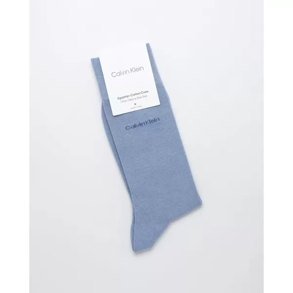 imageCalvin Klein Mens Dress Socks  1 Pair Egyptian Cotton Blend Comfort Stay Up Cuff Crew Socks  Dress Socks for Men 712Light Blue