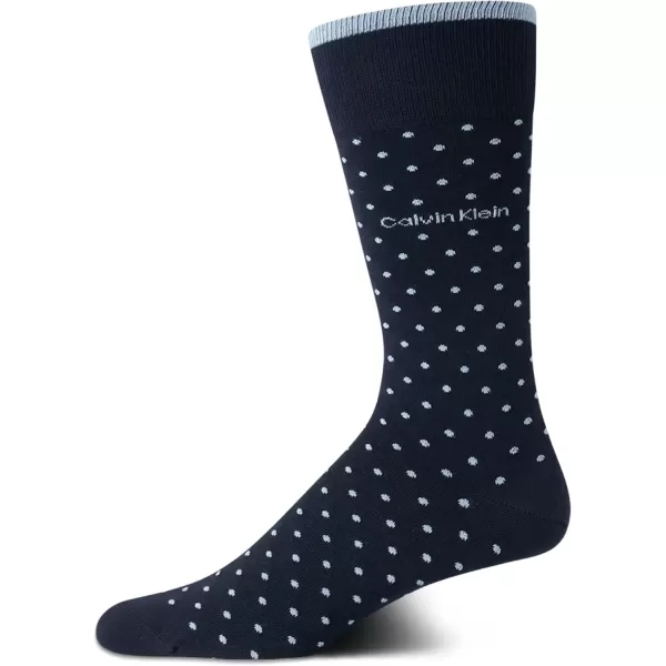 imageCalvin Klein Mens Dress Socks  1 Pair Egyptian Cotton Blend Comfort Stay Up Cuff Crew Socks  Dress Socks for Men 712Navy Pin Dot