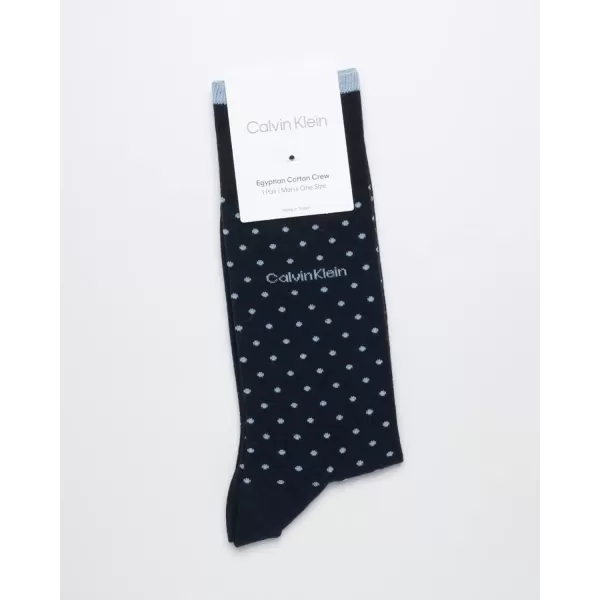 imageCalvin Klein Mens Dress Socks  1 Pair Egyptian Cotton Blend Comfort Stay Up Cuff Crew Socks  Dress Socks for Men 712Navy Pin Dot