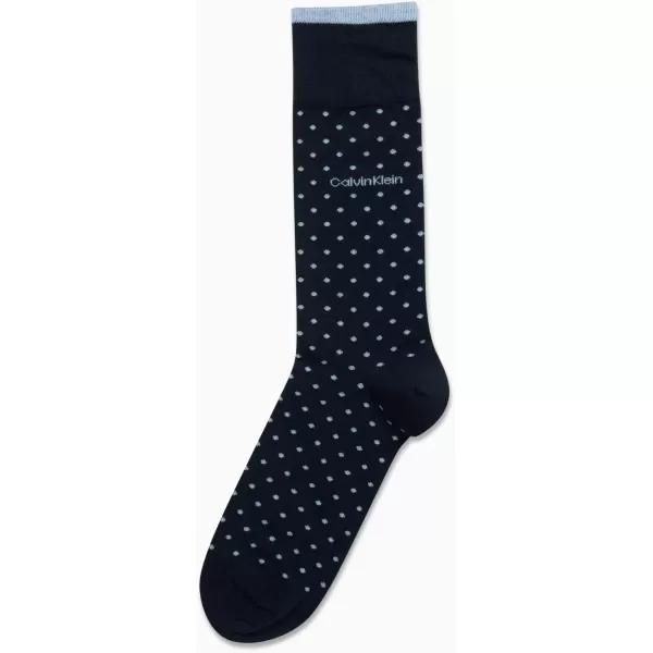 imageCalvin Klein Mens Dress Socks  1 Pair Egyptian Cotton Blend Comfort Stay Up Cuff Crew Socks  Dress Socks for Men 712Navy Pin Dot