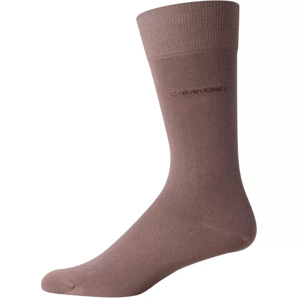 imageCalvin Klein Mens Dress Socks  1 Pair Egyptian Cotton Blend Comfort Stay Up Cuff Crew Socks  Dress Socks for Men 712Smoke Brown