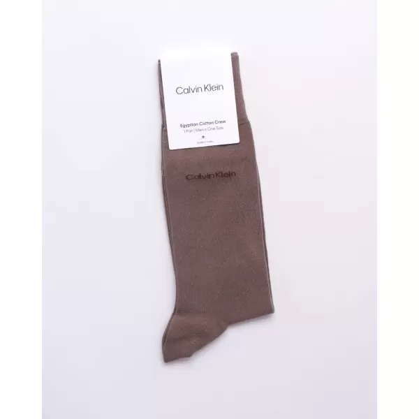 imageCalvin Klein Mens Dress Socks  1 Pair Egyptian Cotton Blend Comfort Stay Up Cuff Crew Socks  Dress Socks for Men 712Smoke Brown