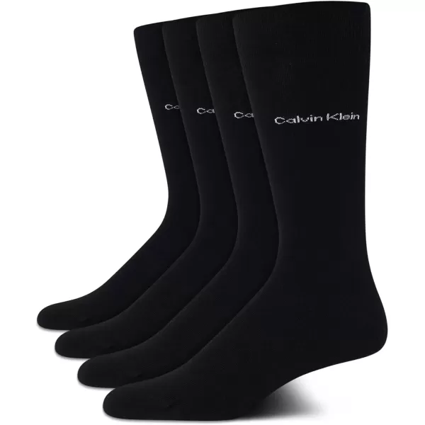 imageCalvin Klein Mens Dress Socks  Cotton Blend Crew Striped Socks 4 PairsAll Black