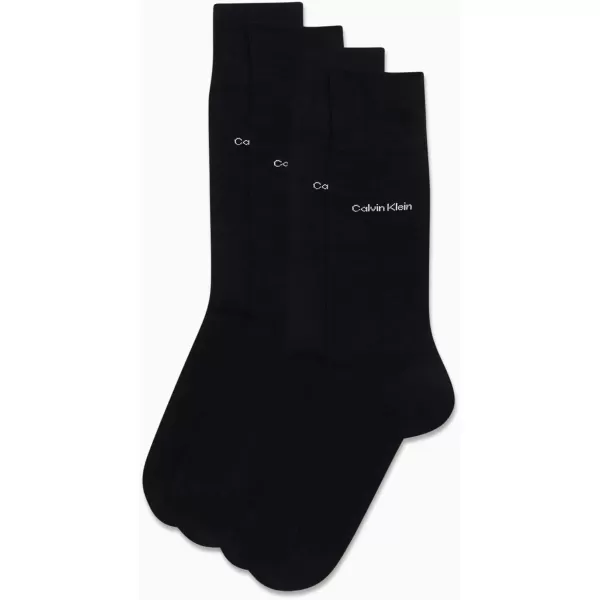 imageCalvin Klein Mens Dress Socks  Cotton Blend Crew Striped Socks 4 PairsAll Black