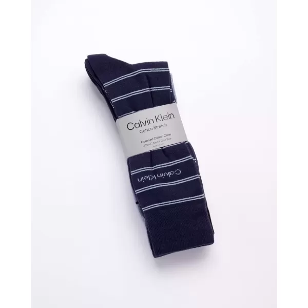 imageCalvin Klein Mens Dress Socks  Cotton Blend Crew Striped Socks 4 PairsBlue Stripe