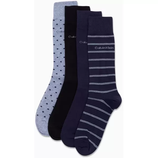 imageCalvin Klein Mens Dress Socks  Cotton Blend Crew Striped Socks 4 PairsBlue Stripe