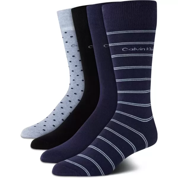 imageCalvin Klein Mens Dress Socks  Cotton Blend Crew Striped Socks 4 PairsBlue Stripe