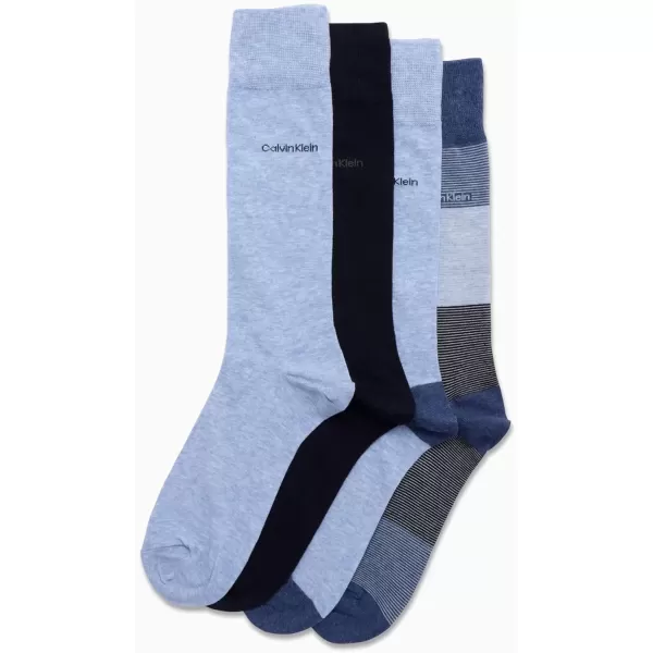 imageCalvin Klein Mens Dress Socks  Cotton Blend Crew Striped Socks 4 PairsDenim Heather