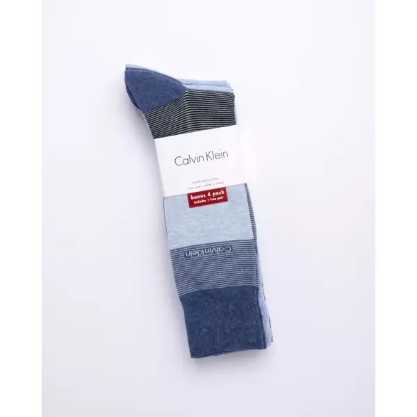 imageCalvin Klein Mens Dress Socks  Cotton Blend Crew Striped Socks 4 PairsDenim Heather