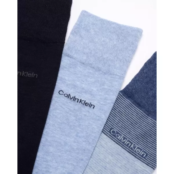 imageCalvin Klein Mens Dress Socks  Cotton Blend Crew Striped Socks 4 PairsDenim Heather