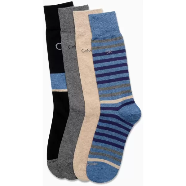 imageCalvin Klein Mens Dress Socks  Cotton Blend Crew Striped Socks 4 PairsDenim Stripe