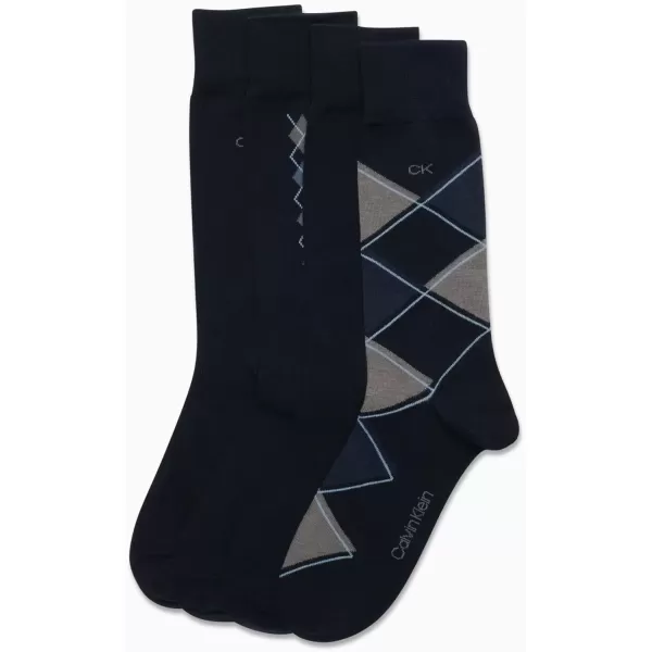 imageCalvin Klein Mens Dress Socks  Cotton Blend Crew Striped Socks 4 PairsNavy Argyle