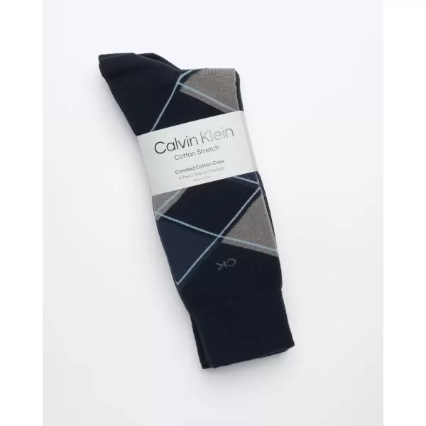 imageCalvin Klein Mens Dress Socks  Cotton Blend Crew Striped Socks 4 PairsNavy Argyle