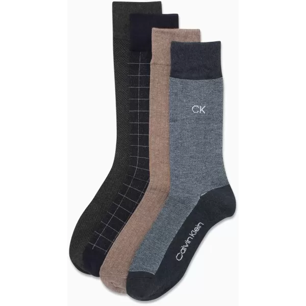 imageCalvin Klein Mens Dress Socks  Cotton Blend Crew Striped Socks 4 PairsNavyTan Assorted