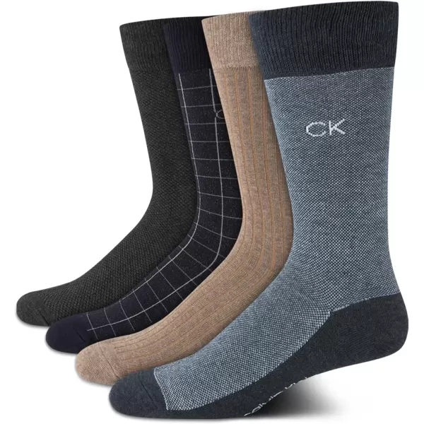 imageCalvin Klein Mens Dress Socks  Cotton Blend Crew Striped Socks 4 PairsNavyTan Assorted