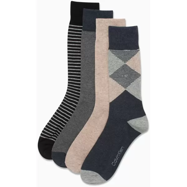 imageCalvin Klein Mens Dress Socks  Cotton Blend Crew Striped Socks 4 PairsOatmealGrey Asstd