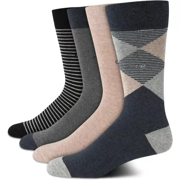 imageCalvin Klein Mens Dress Socks  Cotton Blend Crew Striped Socks 4 PairsOatmealGrey Asstd