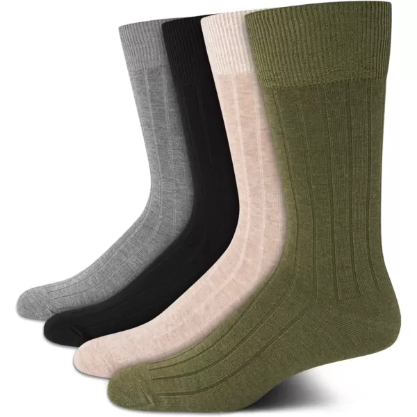 imageCalvin Klein Mens Dress Socks  Cotton Blend Crew Striped Socks 4 PairsOlive Assorted