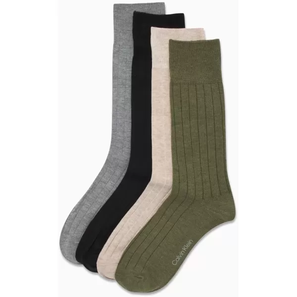 imageCalvin Klein Mens Dress Socks  Cotton Blend Crew Striped Socks 4 PairsOlive Assorted