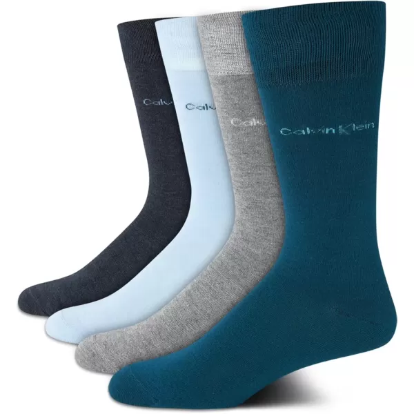 imageCalvin Klein Mens Dress Socks  Cotton Blend Crew Striped Socks 4 PairsTealGreyBlue